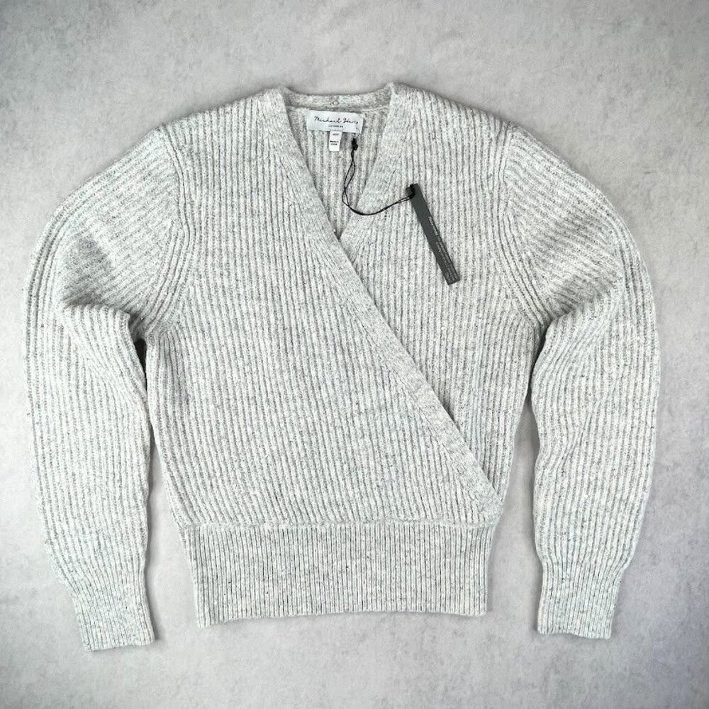 Michael Stars Laurel Sweater Womens XSP Gray Mini Sequins Wool Blend V Neck NEW!